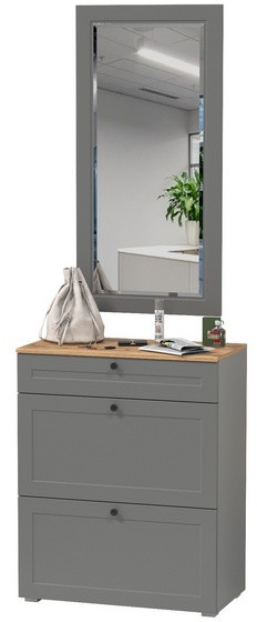 Остин 16.121 Тумба для обуви + 17.03 Зеркало, цвет серый графит/дуб крафт золотой, ШхГхВ 80х41,6х229 см.