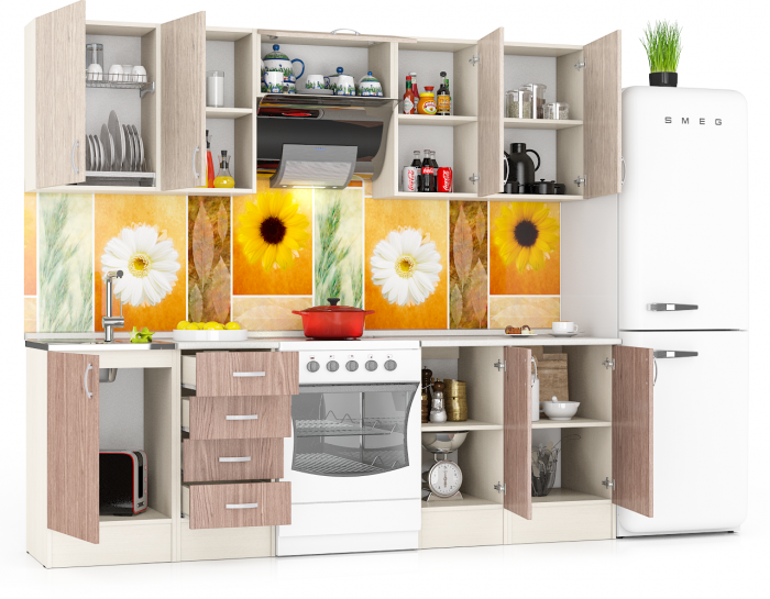 Кухня Мери 06 ШВ500+ШВ400+ШВв600+ШВ400+ШВ500+ШНМ500+ШН4Я400+ШН400+ШН500, дуб/ясень шимо светлый/тёмный