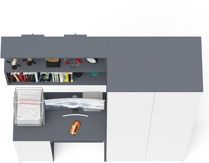 Мори компьютерный стол МС-1 левый + Шкаф МШ800.1 + Полка 900, графит/белый