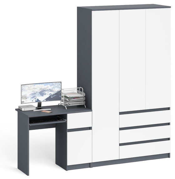 Мори компьютерный стол МС-1 правый + Шкаф МШ1200.1, графит/белый