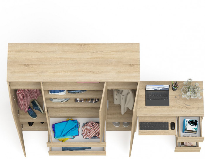 Мори компьютерный стол МС-6 правый + Шкаф МШ1600.1, дуб сонома