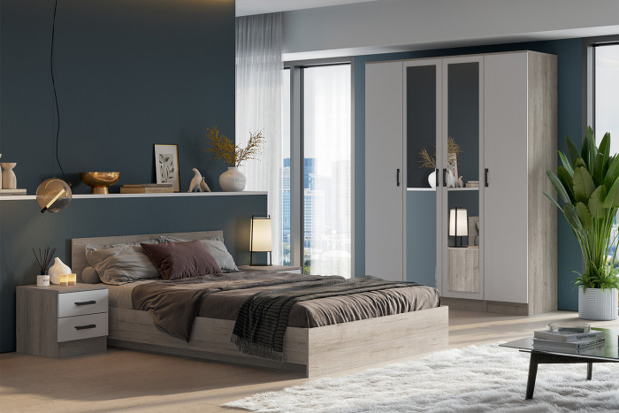 Тумба прикроватная Ронда, Дуб крафт серый, Белый