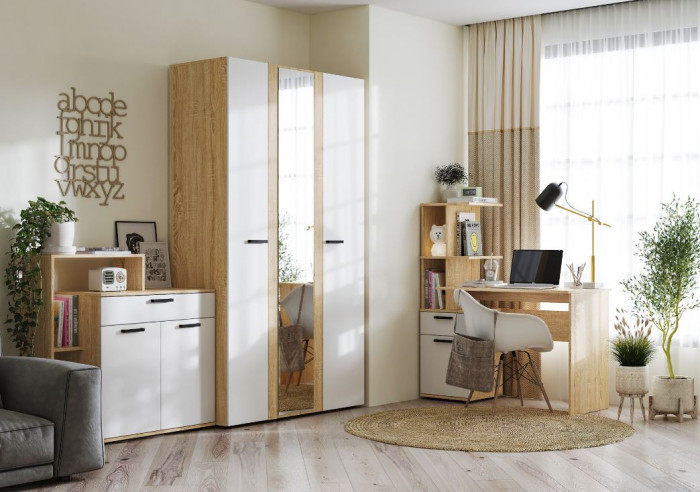 САНСА СТ-01 Стол письменный Фасад БЕЛЫЙ/Корпус ДУБ СОНОМА