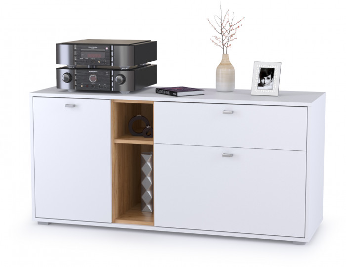 Бэль 10.91 Тумба, цвет дуб крафт золотой/белый премиум, ШхГхВ 131,4х43х66,2 см., НЕ универсальная сборка