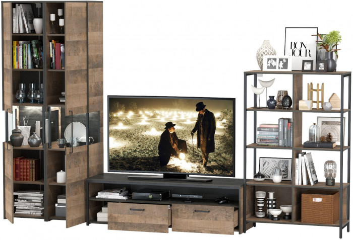 Трувор Гостиная 030, цвет дуб гранж песочный/интра, ШхГхВ 329,4х45,4х210 см., универсальная сборка