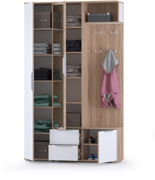 Куба Прихожая 14, цвет дуб сонома/белый премиум, ШхГхВ 126,4х38,3х210,6 см., универсальная сборка
