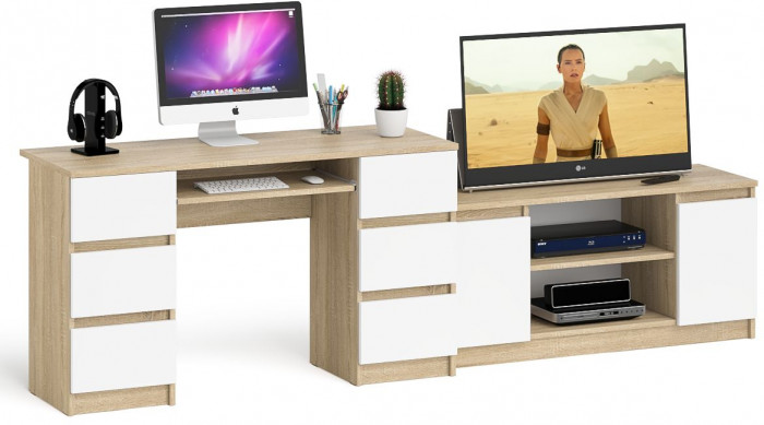Мори компьютерный стол МС-2 + Тумба МТВ1200.1, дуб сонома/белый