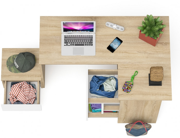 Мори Стол компьютерный МС-16 правый + Тумба ТМП400.1, цвет дуб сонома/белый, ШхГхВ 164,8х84,9х76,6 см., выдвижные ящики справа, НЕ универс. сборка