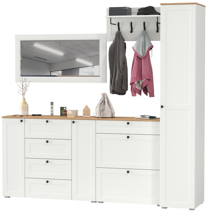 Остин Прихожая 57, белый шагрень/дуб крафт золотой