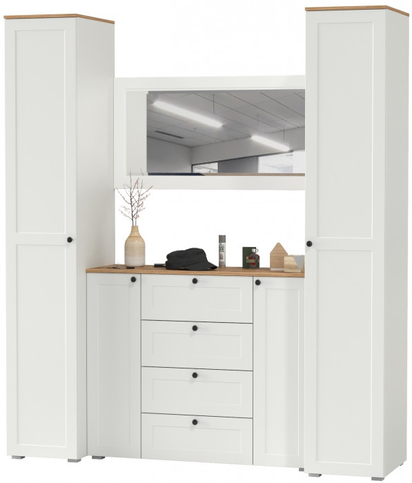 Остин Прихожая 32, цвет белый шагрень/дуб крафт золотой, ШхГхВ 200х54,3х229,6 см., универсальная сборка