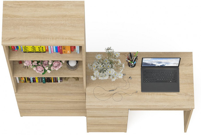 Мори компьютерный стол МС-6 левый + Стеллаж МСТ600.3, дуб сонома