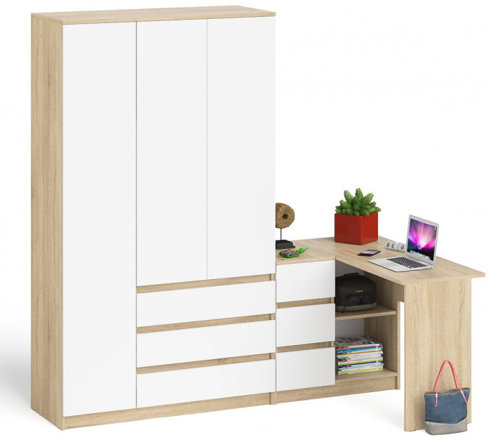 Мори Стол компьютерный МС-16 левый + Шкаф МШ1200.1, цвет дуб сонома/белый, ШхГхВ 244,8х84,9х209,6 см., выдвижные ящики слева, НЕ универсальная сборка