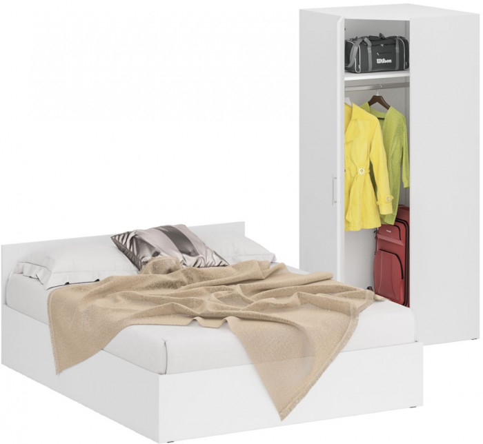 Кровать 1600 + Шкаф угловой Стандарт, цвет белый, ШхГхВ 163,5х203,5х70 + 81,2х81,2х200см., сп.м. 1600х2000 мм., без матраса, основание есть