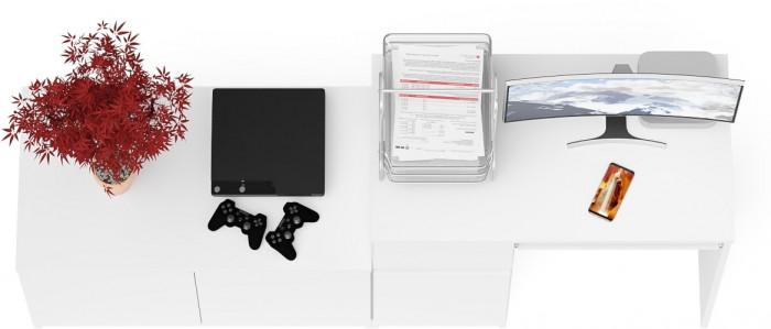 Мори Стол компьютерный МС-1 левый + Тумба МА900.1, цвет белый, ШхГхВ 180,4х50,4х76,6 см., выдвижной ящик слева, НЕ универсальная сборка