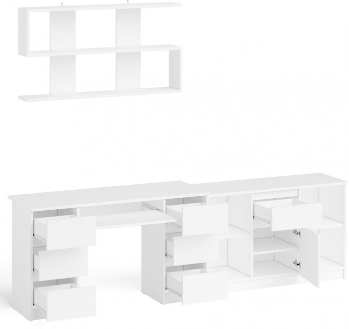 Мори компьютерный стол МС-2 + Тумба МТВ1204.1 + Полка 1200, белый