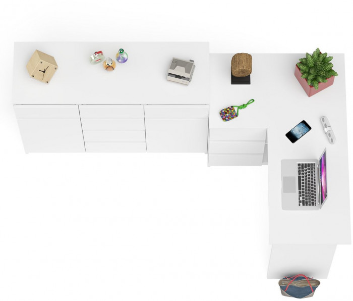 Мори Стол компьютерный МС-16 левый + Комод МК1200.4, цвет белый, ШхГхВ 244,8х84,9х94 см., выдвижные ящики слева, НЕ универсальная сборка