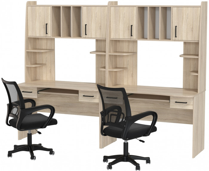 Два стола рабочих 6-0604 Бета + два кресла 103 чёрных, дуб сонома