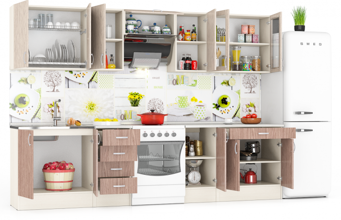 Кухня Мери 08 ШВ800+ШВ400+ШВв600+ШВ400+ШВС800+ШНМ800+ШН4Я400+ШН400+ШН1Я800, дуб/ясень шимо светлый/тёмный