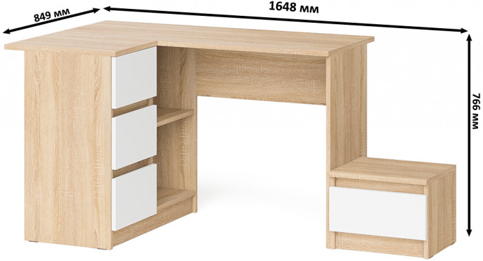 Мори компьютерный стол МС-16 левый + Тумба ТМП400.1, дуб сонома/белый