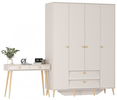 Афина Спальня Шкаф 4-х дверный + Стол, цвет кашемир серый, ШхГхВ 160х56,3х220 + 100х45х76 см., универсальная сборка