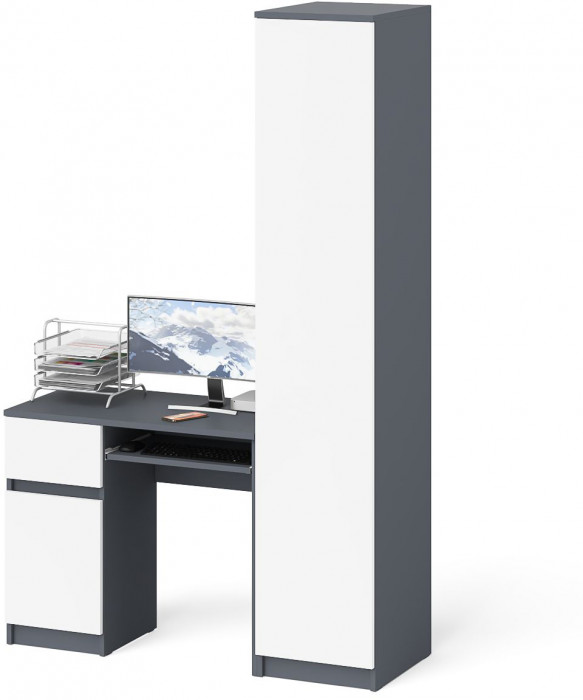 Мори Стол компьютерный МС-1 левый + Пенал МШ400.1, цвет графит/белый, ШхГхВ 130,4х50,4х209,6 см., выдвижной ящик слева, НЕ универсальная сборка