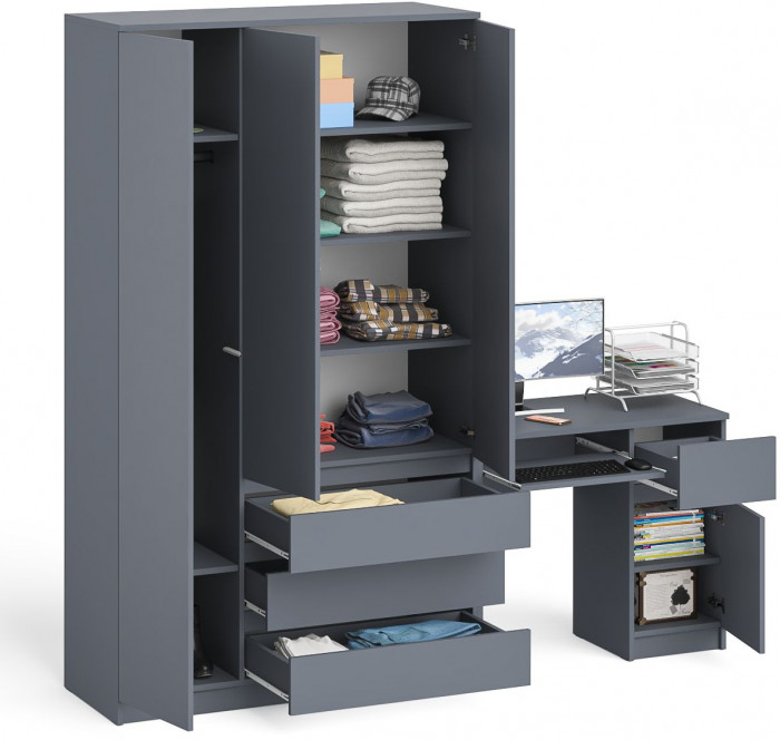 Мори Стол компьютерный МС-1 правый + Шкаф МШ1200.1, цвет графит, ШхГхВ 210,4х50,4х209,6 см., выдвижной ящик справа, НЕ универсальная сборка