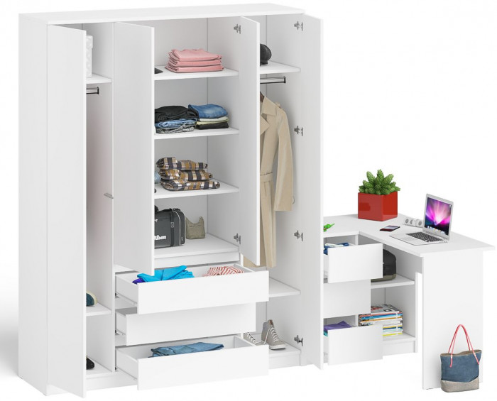 Мори Стол компьютерный МС-16 левый + Шкаф МШ1600.1, цвет белый, ШхГхВ 284,8х84,9х209,6 см., выдвижные ящики слева, НЕ универсальная сборка