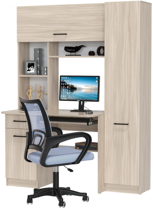 Стол 6-0603 Альфа + кресло 103 серое, цвет ясень шимо светлый, ШхГхВ 137х61х181 см., универсальная сборка