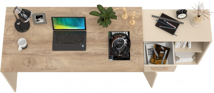 Лайт Стол письменный 03.245F, цвет сатин/дуб эндгрейн элегантный, ШхГхВ 136х139,2х75,2 см.(угловой) или 203,5х68х75,2 см.(прямой), универс. сборка