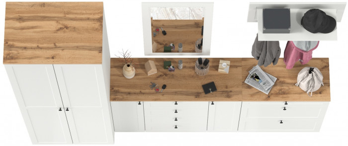 Остин Прихожая 59, белый шагрень/дуб крафт золотой