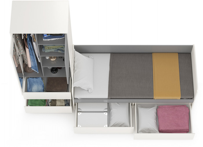 Торонто 11.39 Кровать + 13.333 Шкаф для одежды, белый шагрень/стальной серый