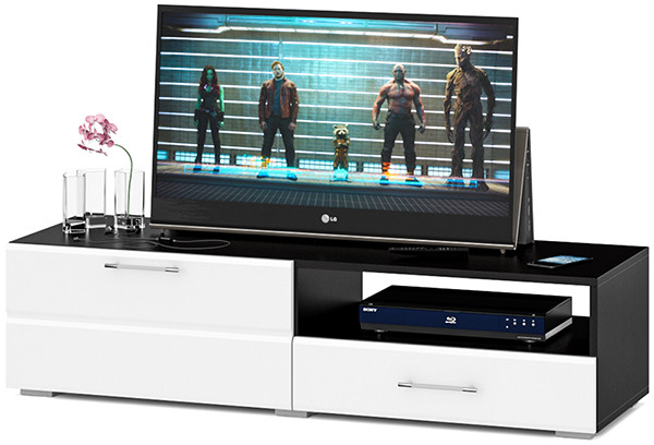 Тумба под ТВ Ларго 1, корпус венге/фасады МДФ белый глянец