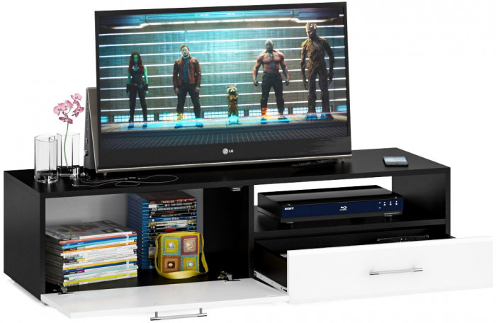 Тумба под ТВ Ларго 1, корпус венге/фасады МДФ белый глянец