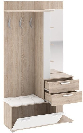 Эрика Набор мебели для прихожей Секция комбинированная с крючками и зеркалом (Дуб сонома/Белый)