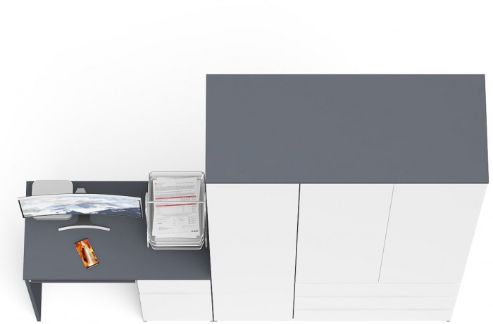 Мори Стол компьютерный МС-1 правый + Шкаф МШ1200.1, цвет графит/белый, ШхГхВ 210,4х50,4х209,6 см., выдвижной ящик справа, НЕ универсальная сборка