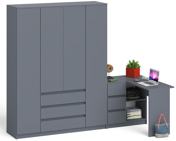 Мори Стол компьютерный МС-16 левый + Шкаф МШ1600.1, цвет графит, ШхГхВ 284,8х84,9х209,6 см., выдвижные ящики слева, НЕ универсальная сборка