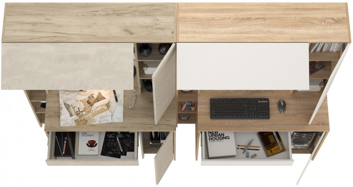 КР100 Два стола компьютерных Комфорт 12.71, цвет дуб крафт серый/шёлковый камень/дуб сонома/белый, ШхГхВ 233,4х60,2х165,4 см., НЕ универсальная сборка