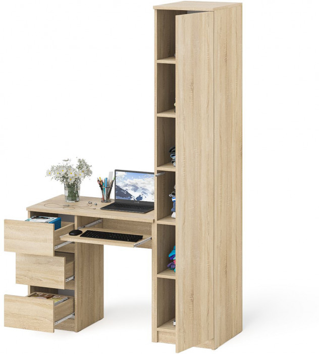 Мори компьютерный стол МС-6 левый + Пенал МШ400.1, дуб сонома