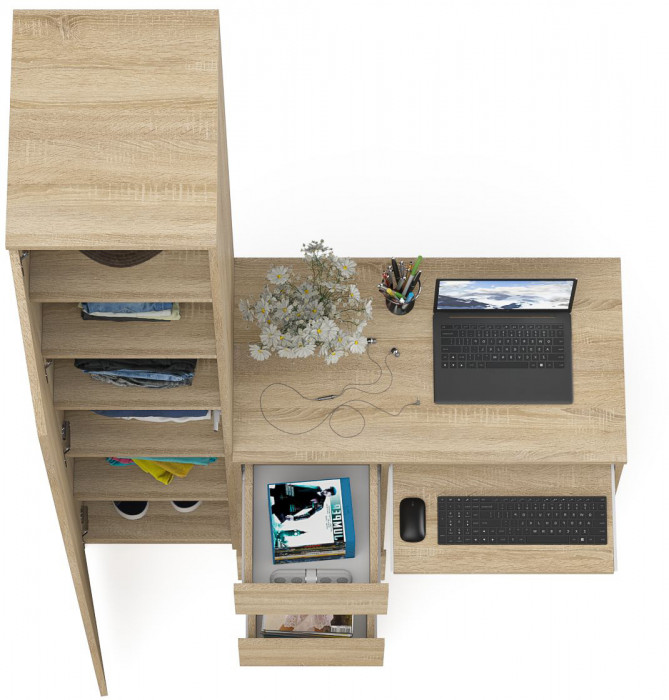 Мори компьютерный стол МС-6 левый + Пенал МШ400.1, дуб сонома