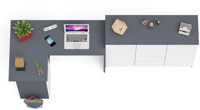 Мори Стол компьютерный МС-16 левый + Комод МК1200.4, цвет графит/белый, ШхГхВ 244,8х84,9х94 см., выдвижные ящики слева, НЕ универсальная сборка