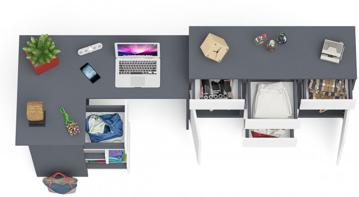 Мори Стол компьютерный МС-16 левый + Комод МК1200.4, цвет графит/белый, ШхГхВ 244,8х84,9х94 см., выдвижные ящики слева, НЕ универсальная сборка