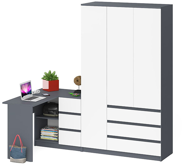 Мори Стол компьютерный МС-16 правый + Шкаф МШ1200.1, цвет графит/белый, ШхГхВ 244,8х84,9х209,6 см., выдвижные ящики справа, НЕ универсальная сборка