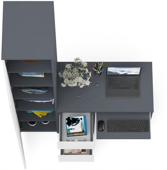 Мори Стол компьютерный МС-6 левый + Пенал МШ400.1, цвет графит/белый, ШхГхВ 130,4х50,4х209,6 см., выдвижные ящики слева, НЕ универсальная сборка