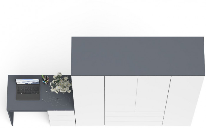 Мори Стол компьютерный МС-6 правый + Шкаф МШ1600.1, цвет графит/белый, ШхГхВ 250,4х50,4х209,6 см., выдвижные ящики справа, НЕ универсальная сборка