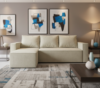 Угловой диван-кровать Лофт Люкс, еврокнижка, 143х206, велюр бежевый