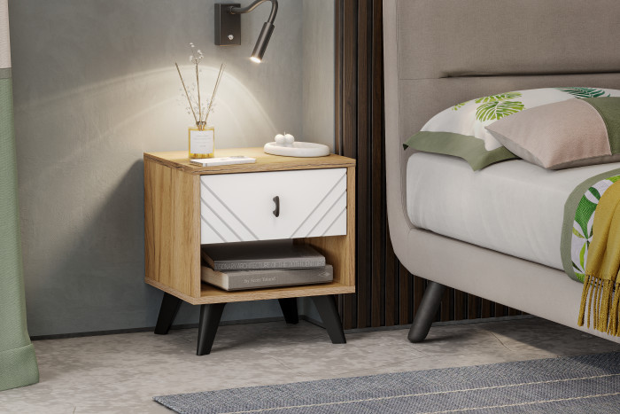 Тумба прикроватная Байкал, Дуб золотой, Белый матовый