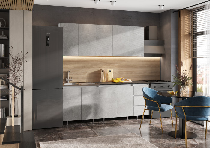 Кухня Челси 2,0м Бетон светлый, Белый (Кастилло темный)