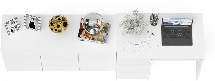 Мори Стол компьютерный МС-6 левый + Комод МК1200.3, цвет белый, ШхГхВ 210,4х50х76,6 см., выдвижные ящики слева, НЕ универсальная сборка