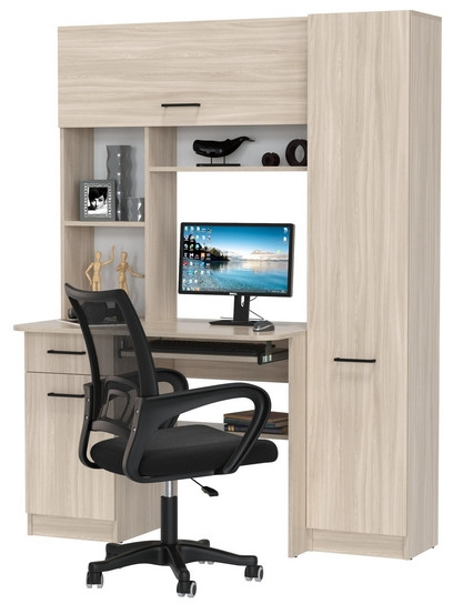 Стол 6-0603 Альфа + кресло 103 чёрное, цвет ясень шимо светлый, ШхГхВ 137х61х181 см., универсальная сборка