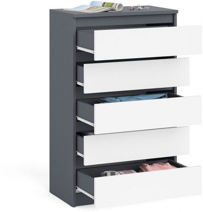 Мори Комод МК700.5, цвет графит/белый, ШхГхВ 70,4х41х114 см.
